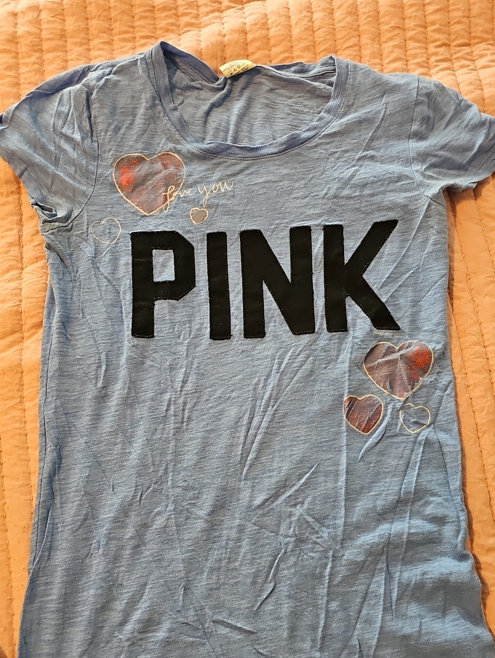 Victoria's Secret PINK Light Blue Logo Tee Sz Medium